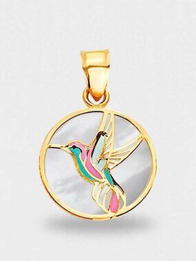 14K Yellow Gold Hummingbird Pendant | Bird Necklace Charm By Tehrani